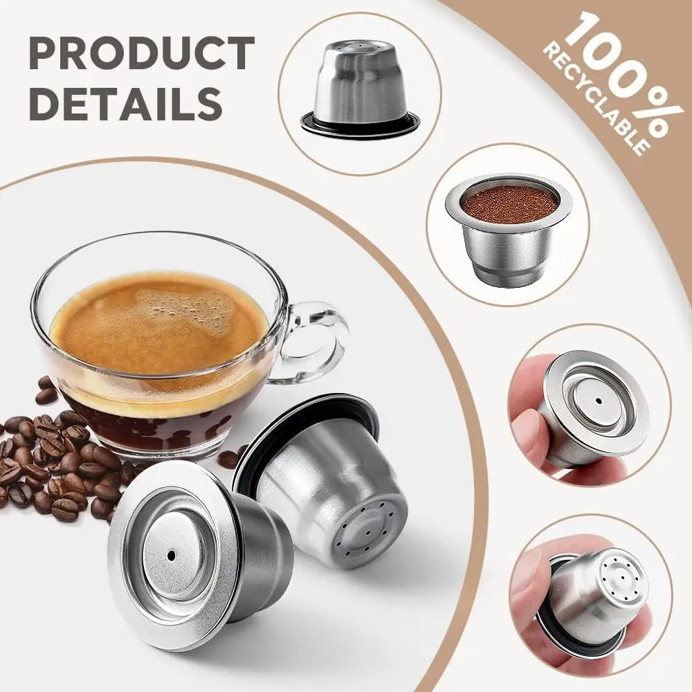 Reusable Coffee Capsule Stainless Steel Rich Crema Espresso Refillable Filters Pod Fit Inissia Pixie Essenza Mini